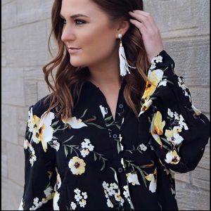 Black floral button up